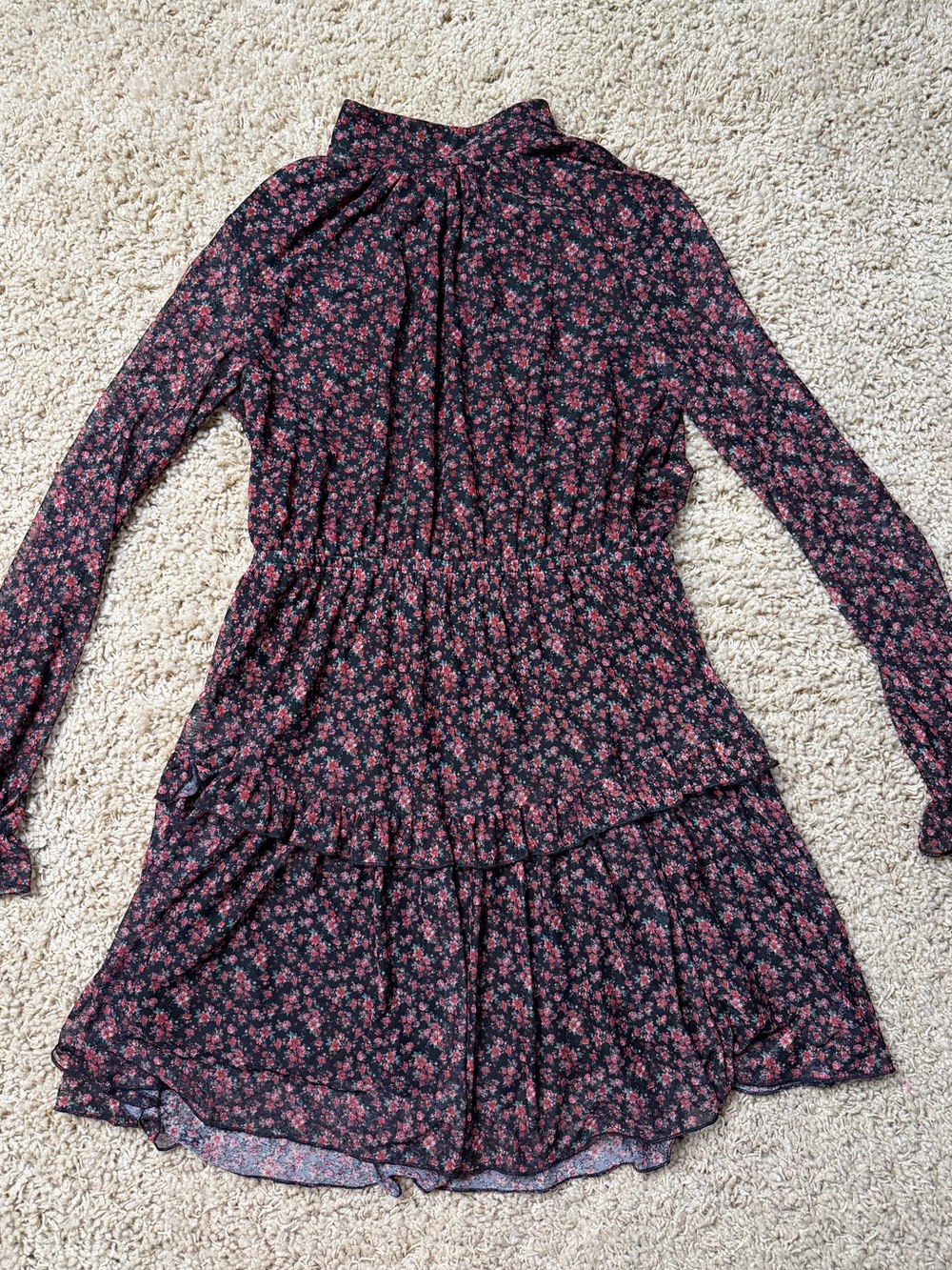 Sadie & Sade Long-Sleeve Tiered Mini Dress - Black with Pink Floral